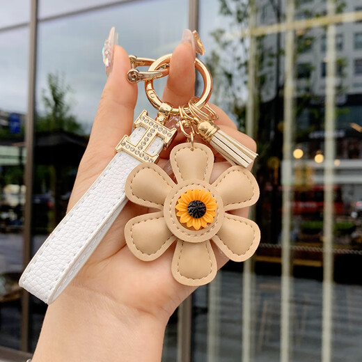 Muquers ursprüngliche Sonnenblume Keychain Anhänger Modetrendy und exquisite Frauenbeutel Hängende Dekoration Autos Schlüsselkette Orange Sonnenblume + Orange I-Rope + Diamond Marke