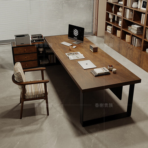 Champs Noble General Manager Office Log Large Board Desk with Side Cabinets High-end All Solid Wood Executive Desk Boss Desk Workbench Pine Table 180L*80W*75H*Thickness 5cm Cabinet 150L*35W*61H