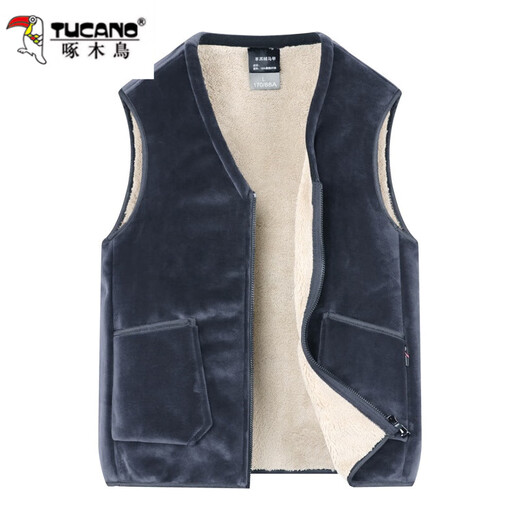 Woodpecker lamb velvet middle-aged and elderly thickened vest men's cotton vest dad waistcoat winter warm and cold vest 669 blue gray XL