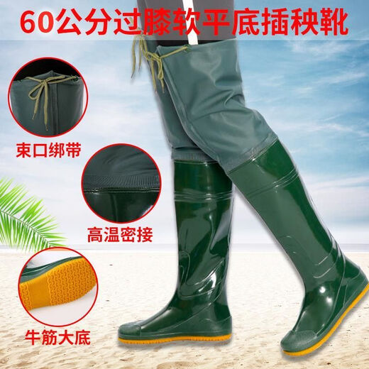 
Waterproof shoes with waterproof shoes over knee design super high tube rain new elastic mouth under field planting paddy field soft bottom over knee fishing glue 005 lace-up medium-length rice transplanting shoes 37