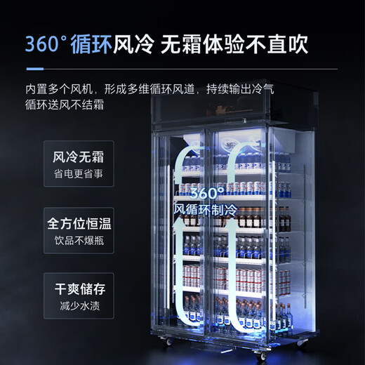 澳柯玛（AUCMA）展示柜冷藏保鲜柜 双开门立式冰柜饮料柜 商用冰箱风直冷超市便利店啤酒水果蔬菜柜 风冷无霜1.2米 875升 镀膜玻璃880TWXC