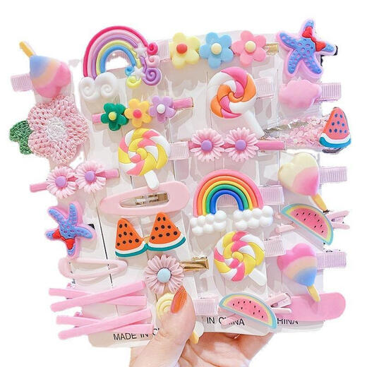 Garenbei children's dopamine hair clip baby cute little hair clip bangs clip girls bb clip headband bow hair accessories pink flower 14-piece set