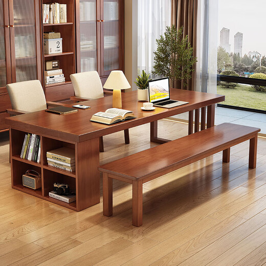 
Kezhitu solid wood living room large long desk home dining table integrated workbench reading table de-living room large table learning table CR9904# ivory white single table No 140x80x75cm