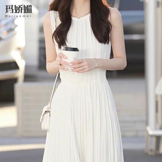 玛娇媚（Majiaomei）白色无袖背心连衣裙女夏季2025年新款轻奢精致感收腰气质裙子女 白色连衣裙 M