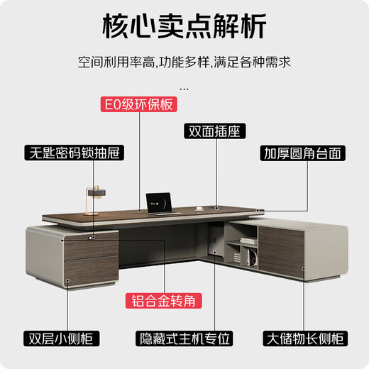 Boss desk light luxury high-end business chairman's office office furniture combination set president desk 2.0 meters double cabinet boss desk