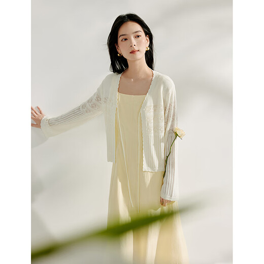 Inman (Inman) Ouruo-Stil hohl dünner gestrickter kurzärmeliger T-Shirt für Frauen 2025 Sommer Neue Strickjacke Top Light Aprikosenfarbe m
