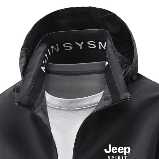 JEEP SPIRIT运动男装夹克外套男士上衣可拆卸连帽新款纯色中青年学生上衣服装 黑色 XL