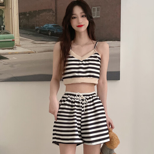 Hualin Fashion Summer Girls Striped Sling Pyjamas Home Kleidung dünne lose japanische Stil 12034 Red XL