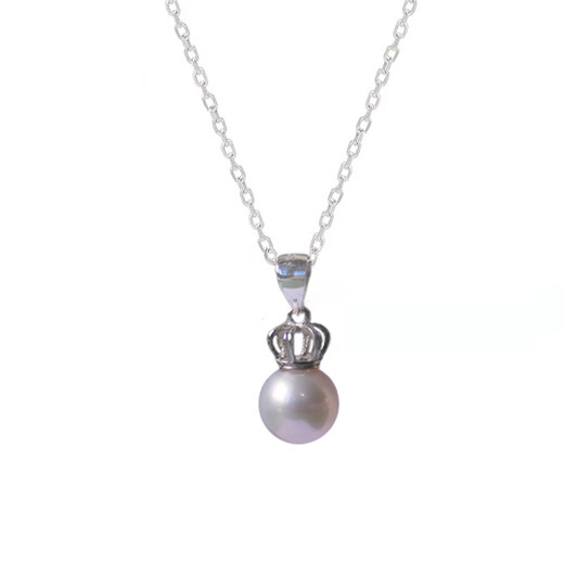 Shengbei Huakai childhood natural freshwater pearl clavicle chain crown pendant S925 silver necklace round strong light AK simple female pearl 8-8.5mm, necklace length 45cm