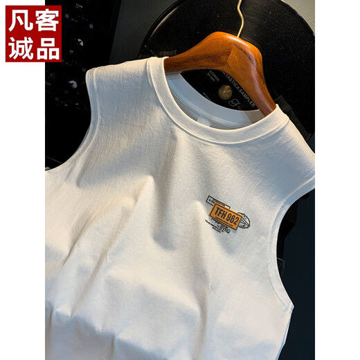 Vancl Loose American Vest Men 2025 Sommer Trend gedrucktes ärmelloses T-Shirt Vest Casual Sports Sweatshirt T-Shirt Männer 9906-1 Weißer regulärer XL für 124-140jin [Jin entspricht 0,5 kg]