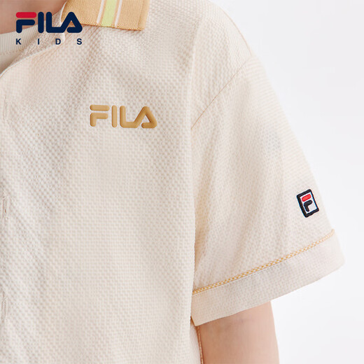 Fila Fila Children's Clothing Children's Casual Comfortable Tops 2024 Autumn Boys' Woven Short-Sleeved Shirt Trendy Maltose White-IV 120 cm