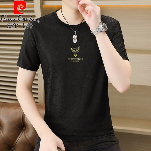
Pierre cardin ice silk short-sleeved T-shirt men's summer new jacquard ice-feeling breathable top trendy light stretch half-sleeved T-shirt 6627 gray M 80-100Jin [Jin equals 0.5 kg]