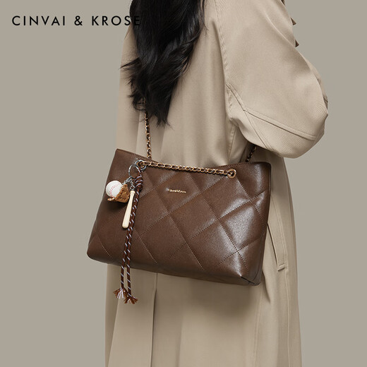 Официальный сайт Cinvaikrose Mall C/K сумки для женской сумки 2025 Новая подлинная кожаная бриллиантовая сумка сумка для сумки на плечо подарком подарка CK женская сумка - коричневый цвет [Отправить подружку перед сердцем]