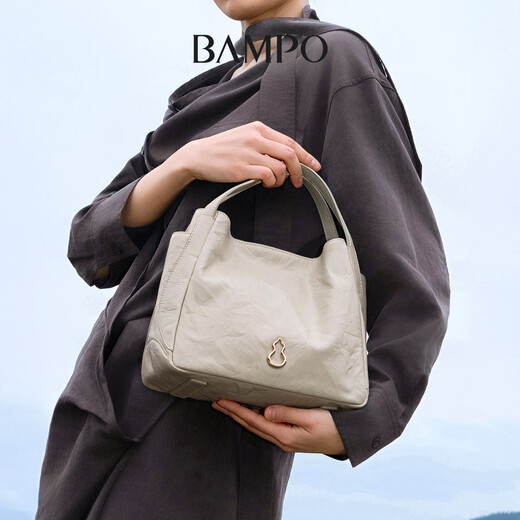 Banpo Decoration (Bampo) [mismo estilo en Han Xue] Nuevo estilo de perfección de la canasta de vegetales con la primera capa de cuero de vaca de cuero original de un solo hombro para la bolsa de moda de moda para mujeres poria Cocos White (patrón de mano)