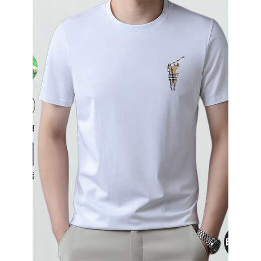 亚夏季桑蚕丝短袖t恤男士高端冰.丝半袖男装上衣 白色dyhf-13062 120 M 165适合体重90-斤