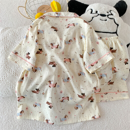 
Pajamas for women in summer short-sleeved cloud cotton summer ladies 2025 new student cute cartoon home clothing set QDMBE683 2XL (175) Recommended weight 135 Jin [Jin equals 0.5 kg]