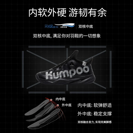 
KUMPOO badminton shoes shock-absorbing breathable wear-resistant button lace sneakers, haoyi PRO KH-G826S black 41