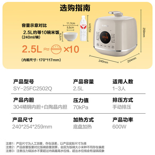 SUPOR national subsidy 0-coated stainless steel spherical kettle electric pressure cooker 2.5L open lid hot pot household smart SY-25FC2502Q rice cooker pressure cooker for 1-3 people