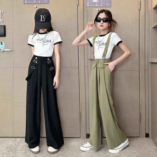 
Disney girls overalls spring and summer thin 2025 new girls large children summer suit girls summer black children's pants short sleeves 160