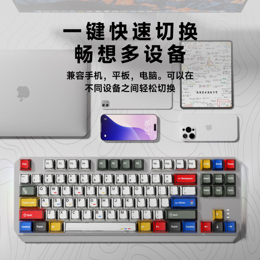 
Forward TK870 comic theme wireless mechanical keyboard and mouse set Bluetooth three-mode high-value game e-sports desktop laptop office wired peripherals Black comic theme-87 keys [wired version] white light tea scroll (coded office)