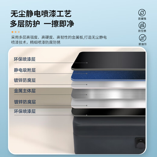 Majie cash register box with lock password small household cash box children's money box multi-functional double-layer stainless steel change storage box portable safe 300H black password model no gifts