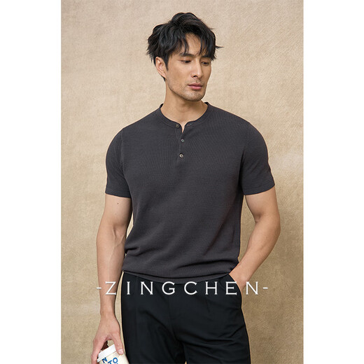 Zingchen [Retro Old Money Style] Zingchen Linear Baumwolle Henry Kragen gestrickt T-Shirt Herren lässig atmungsaktiv