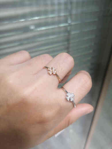 Hunter 18K gold rose gold natural diamond four-leaf clover ring heart-shaped light luxury women's ring exquisite and versatile gift 18K white size 14 hand size 1.48g0.036ct