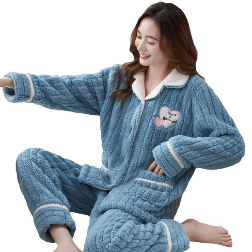 Single Nanwei Flanell-Pyjamas für Frauen im Herbst und Winter verdickte Korallenmerze Home-Kleidung für mittlere Alters und junge Mütter können zweiteilige Sets T679luna White Moonlight Super Dick XL: Empfohlen (120-135jin [Jin gleich 0,5 kg]))