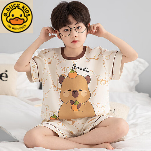 G. DUCKKIDS男童睡衣纯棉短袖卡皮巴拉2025超火两件套夏装儿童家居服大童套装 N694哪咤 165 cm/大童L码体重100-115斤拍