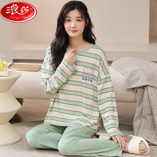 浪莎（LangSha）莫代尔睡衣女秋款长袖春秋季薄套装家居服大码宽松2025新款两件套 XJY-3883 L (100-120斤内)