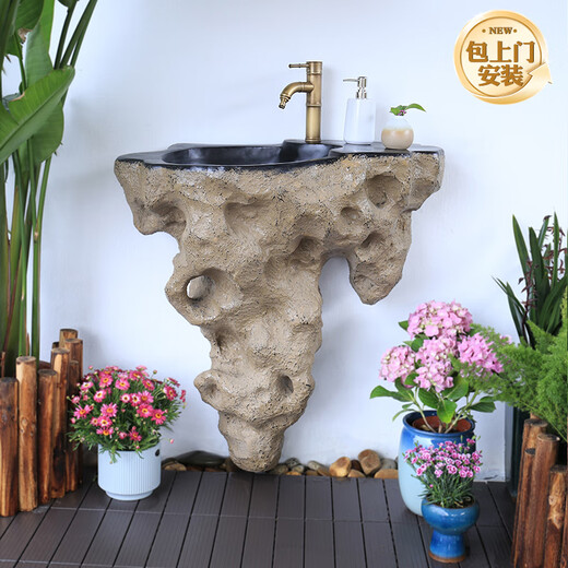 Yushixuan courtyard outdoor washbasin garden B&B washbasin courtyard terrace wall-mounted integrated washbasin outdoor imitation stone Yingshan washbasin + mop pool (with faucet)