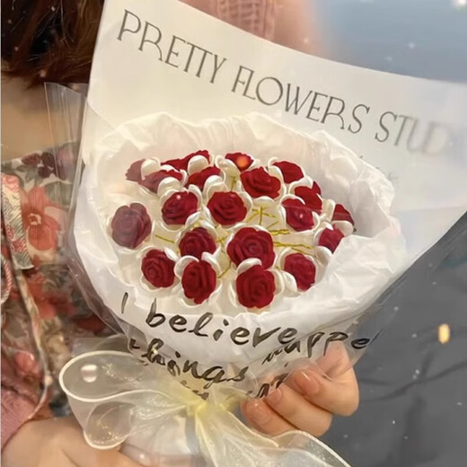 识联手工玫瑰花束diy材料包全套仿真不凋谢手捧花自制作礼物送女朋友 【我爱你】52朵红玫瑰花束材料包 全套工具材料包+礼袋+贺卡+灯串