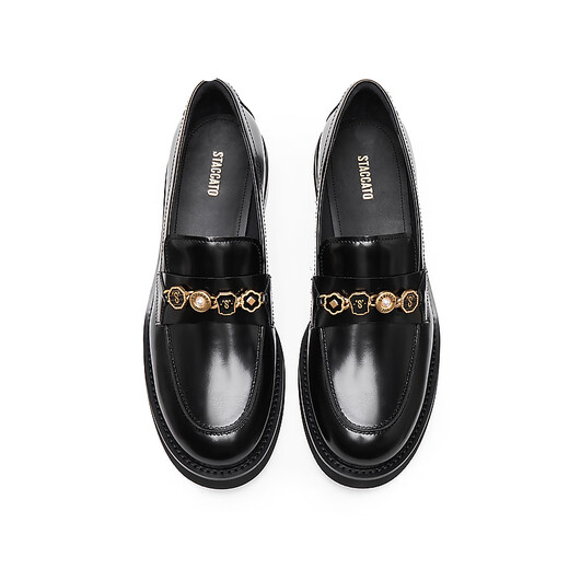 Sijiatu 2025 spring four-spoon jazz loafers small leather shoes women's singles shoes 9UL01AA5 Truffle Black 37