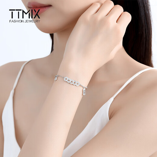 TTMIX Lucky Five Emperors' Money Platinum Bracelet Women's pt950 Platinum Bracelet Nafu Pendant Birthday Gift Ready Stock A Style 10.52g 16+3cm