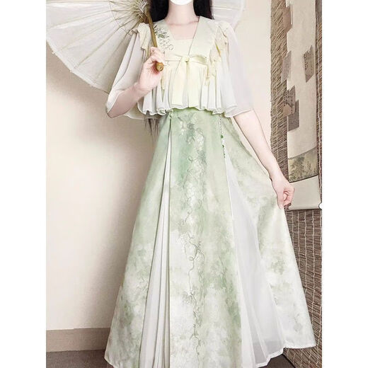 
Daiqiong 2025 summer new suit for women's new year's modified Hanfu top with a slim-covering meat-covering suspender dress two-piece set M679 black top + apricot skirt two-piece set M Recommended 80-100Jin [Jin equals 0.5 kg]