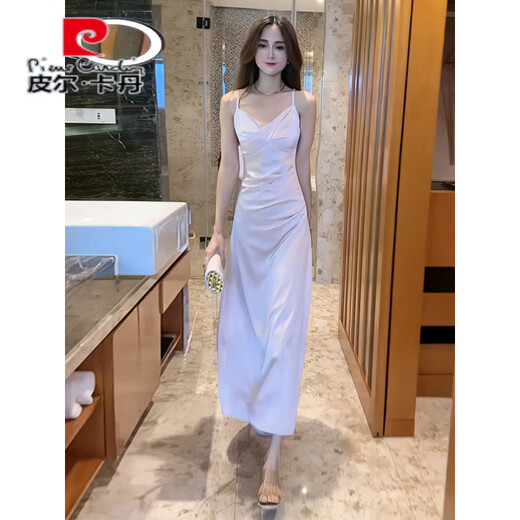 皮尔卡丹（pierre cardin）法式气质名媛感连衣裙女夏季晚礼服感收腰高端精致吊带裙 粉连衣裙 S