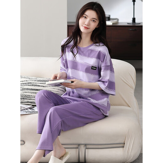 Pajama modal con almohadilla para el pecho para mujeres para algodón puro de verano Pantalones de algodón corto de algodón corto Rechazador de cuello redondo para ropa de ropa para exteriores Juego de ropa para el hogar YSH679 (algodón) M [almohadilla de mama]