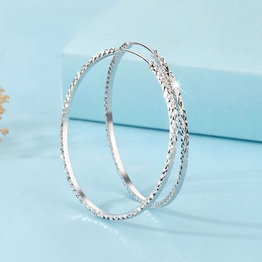 QIANSHU (QIANSHU) PT950 platinum earrings for women, oversized earrings, earrings, earrings, earrings, exaggerated personality platinum earrings, inner diameter 3.5cm, weight about 4-4.2 grams