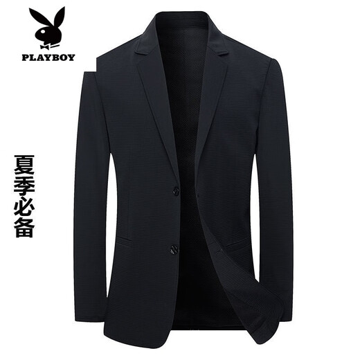 花花公子（PLAYBOY）2025新款夏季西装男外套中年弹力小西服爸爸装冰丝防晒衣夹克 蓝色 202125 S 165/84A /90-100斤
