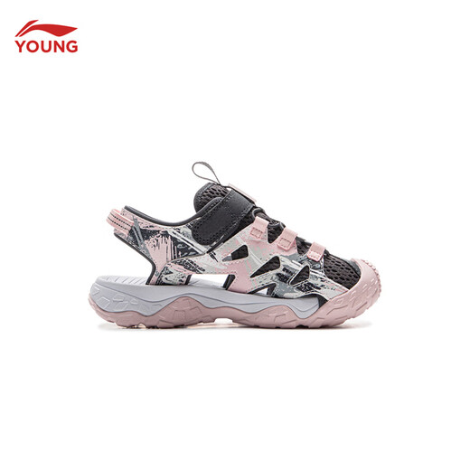 Li Ning children's shoes children's sandals for boys and girls Trek 2 V2 reflective soft elastic grip anti-slip sneakers YKEV030 cold sandal black/light pink-4 28