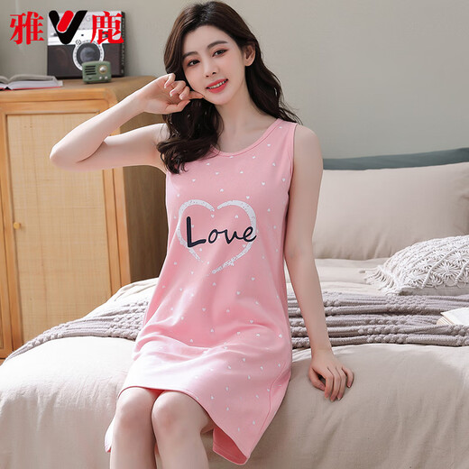 Yalu High-End-Weste Nachthemd für Frauen, Sommer Pure Cotton Summer Knie Länge ärmellose neue Heimkleidung Sommerpyjama C1105 XL Frauen (115-135Jin [Jin gleich 0,5 kg])