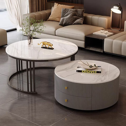 Oppein [9230 People Elogied] Café Mesa de café Luz Luxury Simple Modern Living Sala Pequeño apartamento lateral nórdico Rocas Rocas negras Gabinete gris [Snow Mountain White + Snow Mountain White] 50 + 70 [Slab de roca real importada]