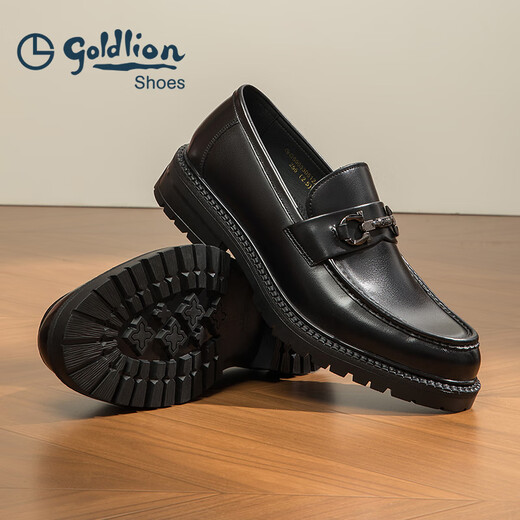 Goldlion Men's Shoes Loafers Fashion Personalized Leather Shoes Comfortable Set-Toe Business Casual Shoes G550330512AAA Black 40