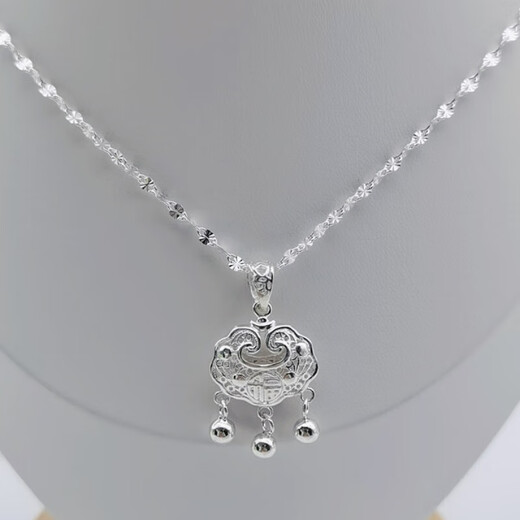 Lingmeng pure silver 9999 snowflake chain sterling silver necklace, versatile and fashionable gift, pure silver brushed lock pendant, safe pure silver 9999 snowflake chain sterling silver necklace, versatile and fashionable