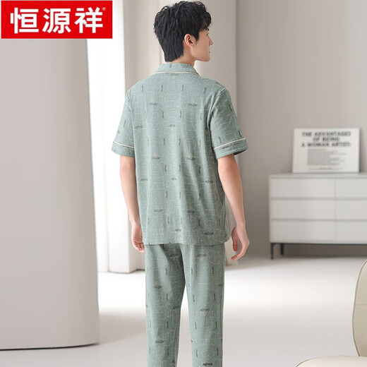 恒源祥睡衣春秋款男士开衫翻领2025新款纯棉长袖可外穿家居服套装 09M9857纯棉套装 L