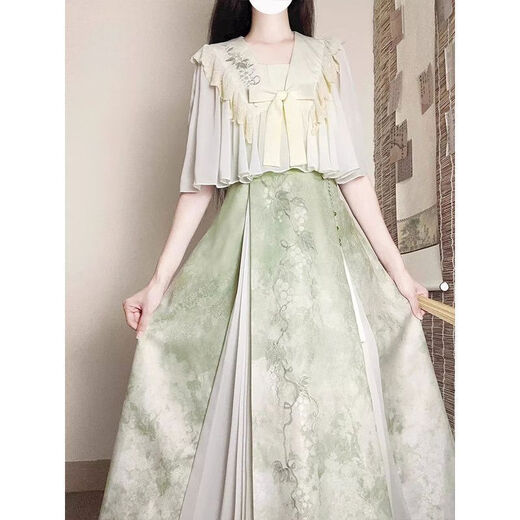 
Daiqiong 2025 summer new suit for women's new year's modified Hanfu top with a slim-covering meat-covering suspender dress two-piece set M679 black top + apricot skirt two-piece set M Recommended 80-100Jin [Jin equals 0.5 kg]