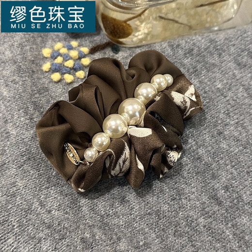 缪色（MiU Se）2025年春夏新款新中式感晕染复古优雅珍珠褶皱顶夹一字弹簧夹 4839-1-黑色珍珠弹簧夹