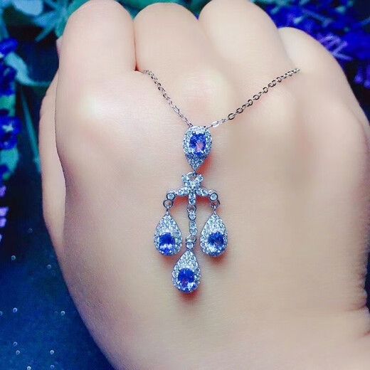 Iosn Natural Tanzanite Pendant Necklace Super Flash Super Beautiful Tanzanite Sapphire Pendant S925 Sterling Silver Luxurious Personalized Tassel Style