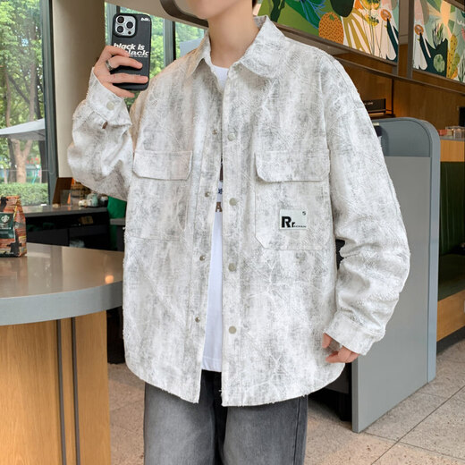 Aoxuanjue Denim Jacke Herren Frühlings- und Herbst-neue Lapeljacke Herrenmarke Trendy Marke High-End Workwear Jacket Herren Top 16823 White XL schlägt 115-130jin vor [Jin ist 0,5 kg]