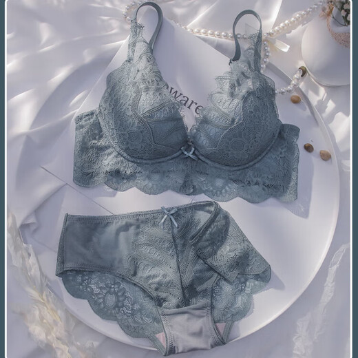 维多利亚的格调维密系列内衣女聚拢无钢圈文胸防下垂蕾丝调整型收副乳小胸罩套装 【套装】深蓝色 70A 32A